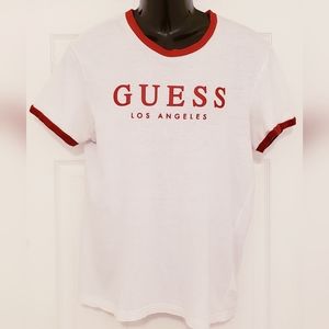 GUESS Los Angeles Short Sleeve T-Shirt White Red Women Size Large